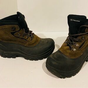 Polaris Mens Boys Thinsulate Tan Black Leather Ankle Snow Boots Winter Size 8